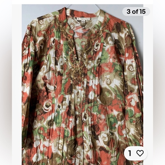 JM Collection Women’s Top Shirt Tunic 18W Wrinkle 3/4 Sleeve 100%Cotton - Picture 2 of 16